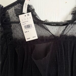 Lush Black Sheer Ruffle Mesh Dress